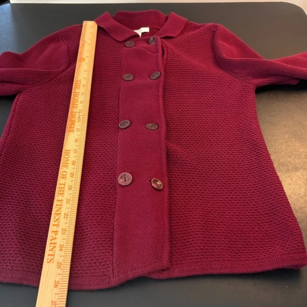 Dress Barn Womens Double Breasted 100% Cotton‎ Maroon Cardigan SZ L Chunky Knit